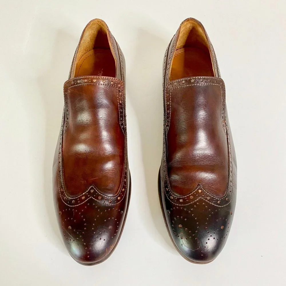 Donald J Pliner Zaza Brown Leather Slip on Wingtip Loafers Sz 11 - Picture 1 of 7